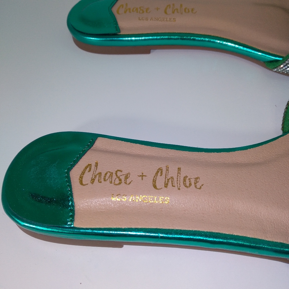 Green Bling Ombre Chase + Chloe Slip On Sandals - Picture 4 of 6